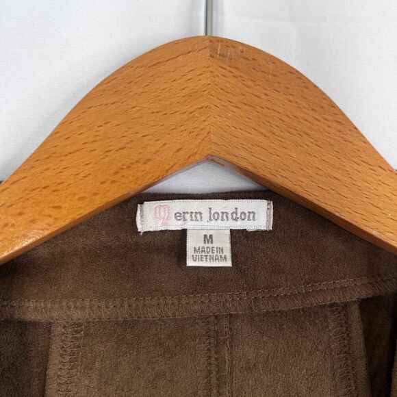 Erin London Brown Suede Cut Out Floral Open Front Waterfall Boho Cardigan Sz MD - Picture 7 of 10